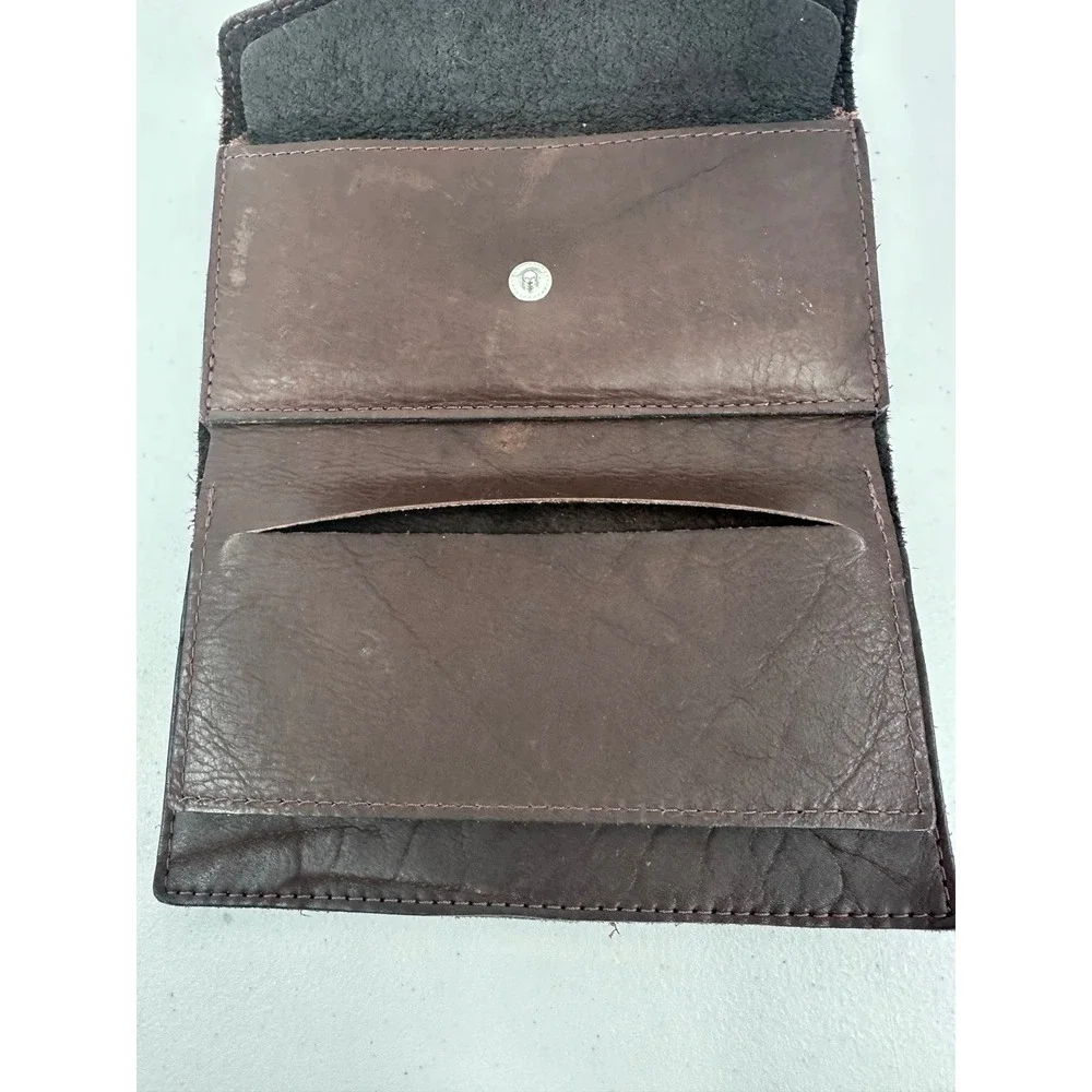 The‎ Buffalo Billfold Company Brown Leather Trifold Wallet Buffalo Nickel Snap